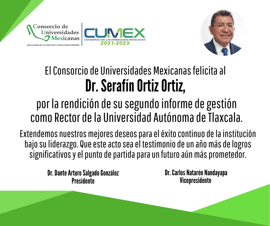 El Consorcio de Universidades Mexicanas felicita al Lic. Guillermo Narváez Osorio, reelecto para el periodo 2024-2028 como Rector de la Universidad Juárez Autónoma de Tabasco. 