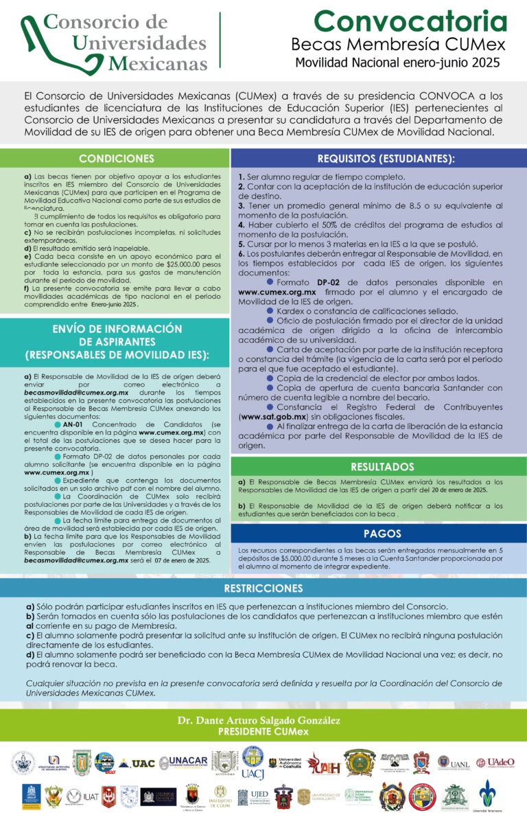 Becas Membresa CUMex Movilidad Nacional 2025-1 CUMex